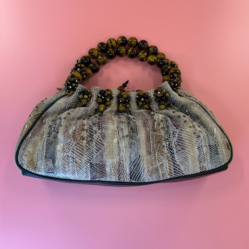 MARY FRANCIS beaded TIGER EYE hand bag 12" X 5" EXCELLENT CONDITION - Picture 2 of 6